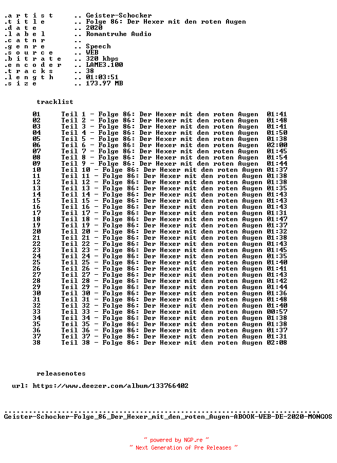 NFO for the release Geister-Schocker-Folge_086_Der_Hexer_mit_den_roten_Augen-ABOOK-WEB-DE-2020-MONGOS by MONGOS