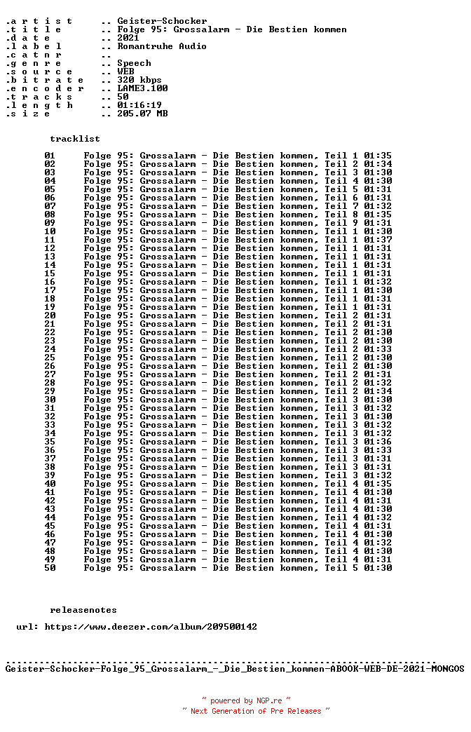 NFO for the release Geister-Schocker-Folge_095_Grossalarm_-_Die_Bestien_kommen-ABOOK-WEB-DE-2021-MONGOS by MONGOS