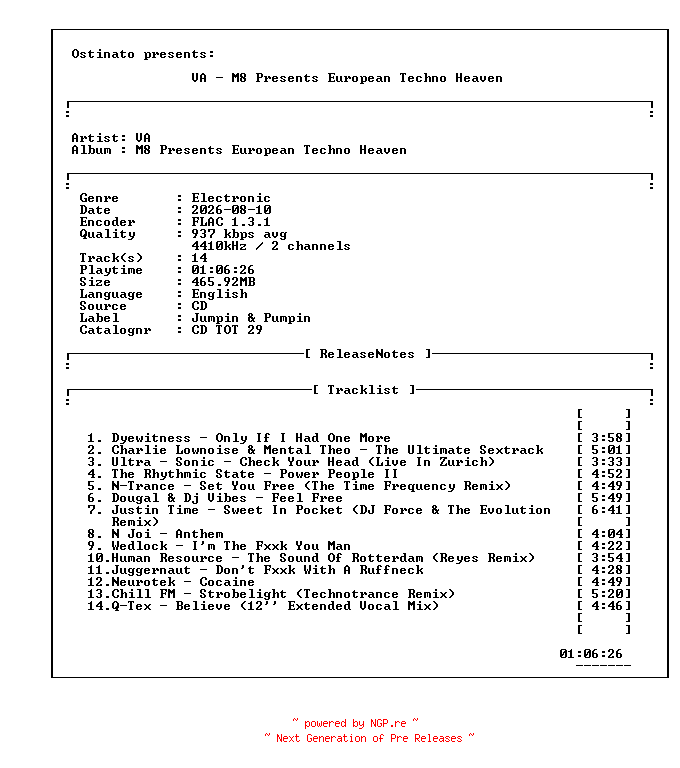 NFO for the release VA-M8_Presents_European_Techno_Heaven-(CD_TOT_29)-CD-FLAC-1995-OTT by OTT