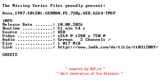 NFO for the release Anna.1987.S01E01.GERMAN.FS.720p.WEB.h264-TMSF by TMSF