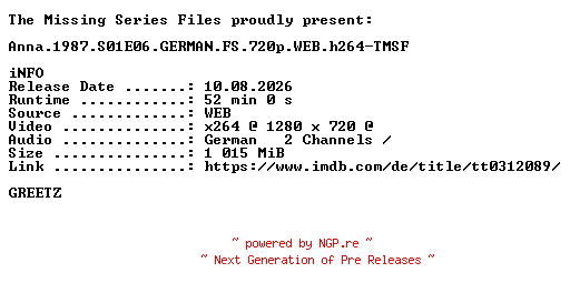 NFO for the release Anna.1987.S01E06.GERMAN.FS.720p.WEB.h264-TMSF by TMSF