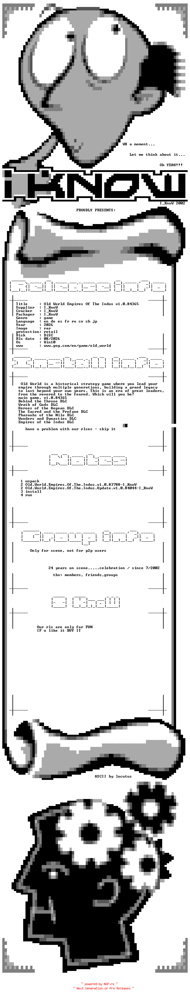 NFO for the release Old.World.Empires.Of.The.Indus.Update.v1.0.84365-I_KnoW by I_KnoW