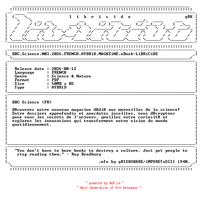 NFO for the release BBC.Science.N03.2026.FRENCH.HYBRiD.MAGAZiNE.eBook-LiBRiCiDE by LiBRiCiDE