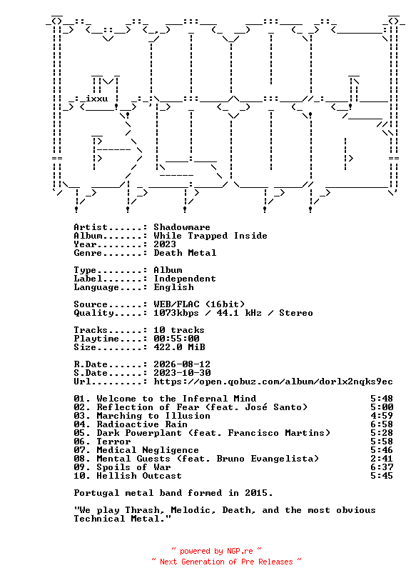 NFO for the release Shadowmare-While_Trapped_Inside-16BIT-WEB-FLAC-2023-MOONBLOOD by MOONBLOOD