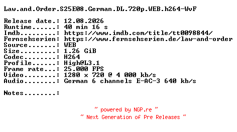 NFO for the release Law.and.Order.S25E08.German.DL.720p.WEB.h264-WvF by WvF