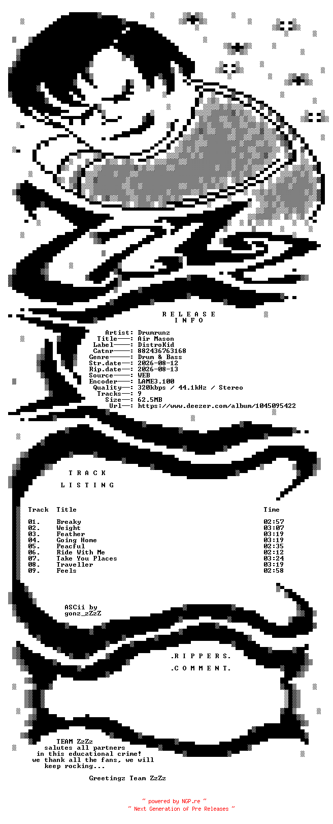 NFO for the release Drumrunz_-_Air_Mason-(882436763168)-WEB-2026-ZzZz by ZzZz