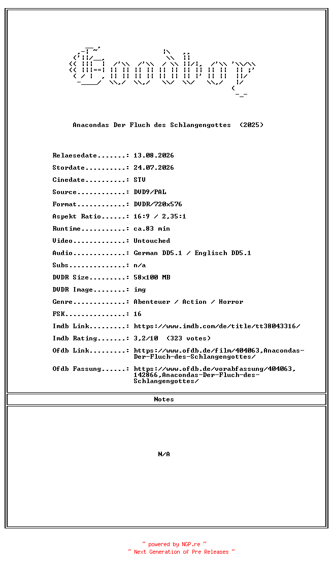 NFO for the release Anacondas.Der.Fluch.des.Schlangengottes.GERMAN.2025.DL.COMPLETE.PAL.DVD9-Goodboy by Goodboy