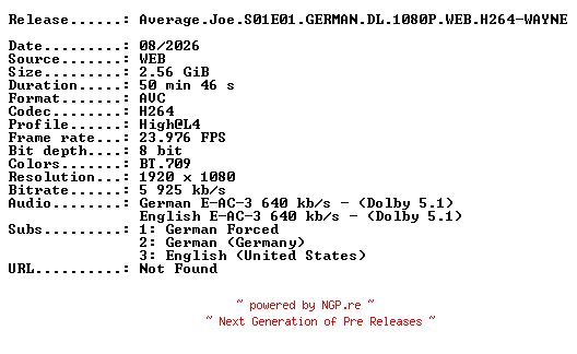 NFO for the release Average.Joe.S01E01.GERMAN.DL.1080P.WEB.H264-WAYNE by WAYNE