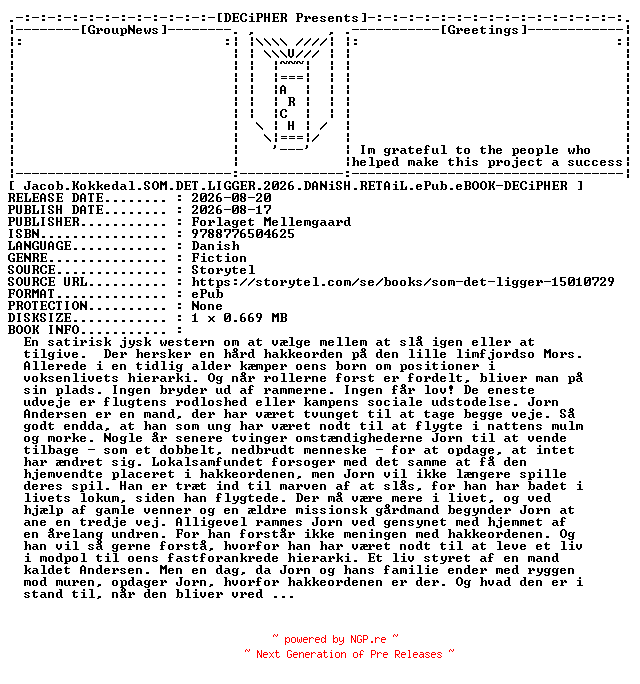 NFO for the release Jacob.Kokkedal.Som.Det.Ligger.2026.DANiSH.RETAiL.ePub.eBOOK-DECiPHER by DECiPHER