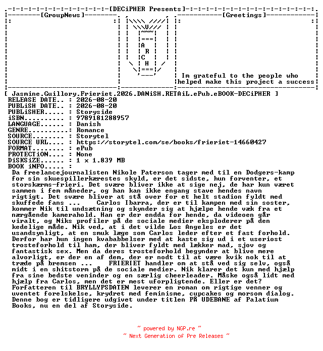 NFO for the release Jasmine.Guillory.Frieriet.2026.DANiSH.RETAiL.ePub.eBOOK-DECiPHER by DECiPHER