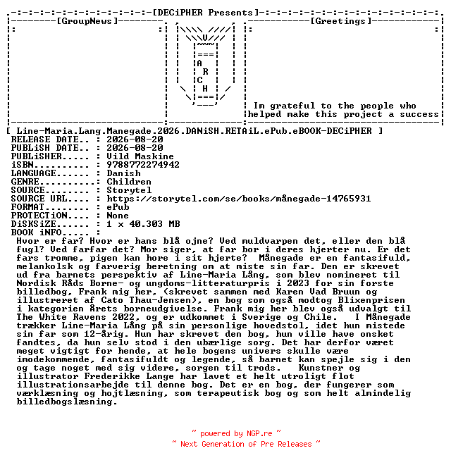 NFO for the release Line.Maria.Lang.Manegade.2026.DANiSH.RETAiL.ePub.eBOOK-DECiPHER by DECiPHER