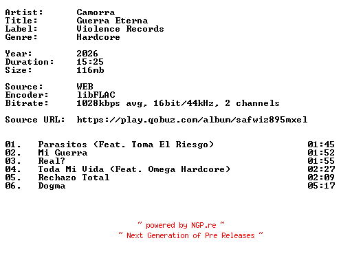NFO for the release Camorra-Guerra_Eterna-16BIT-WEB-FLAC-2026-VEXED by VEXED