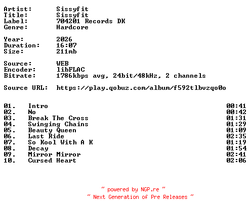 NFO for the release Sissyfit-Sissyfit-24BIT-WEB-FLAC-2026-VEXED by VEXED