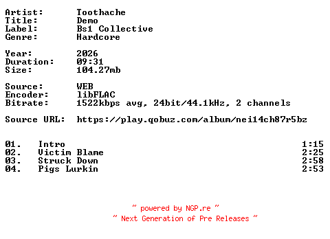 NFO for the release Toothache-Demo-24BIT-WEB-FLAC-2026-VEXED by VEXED