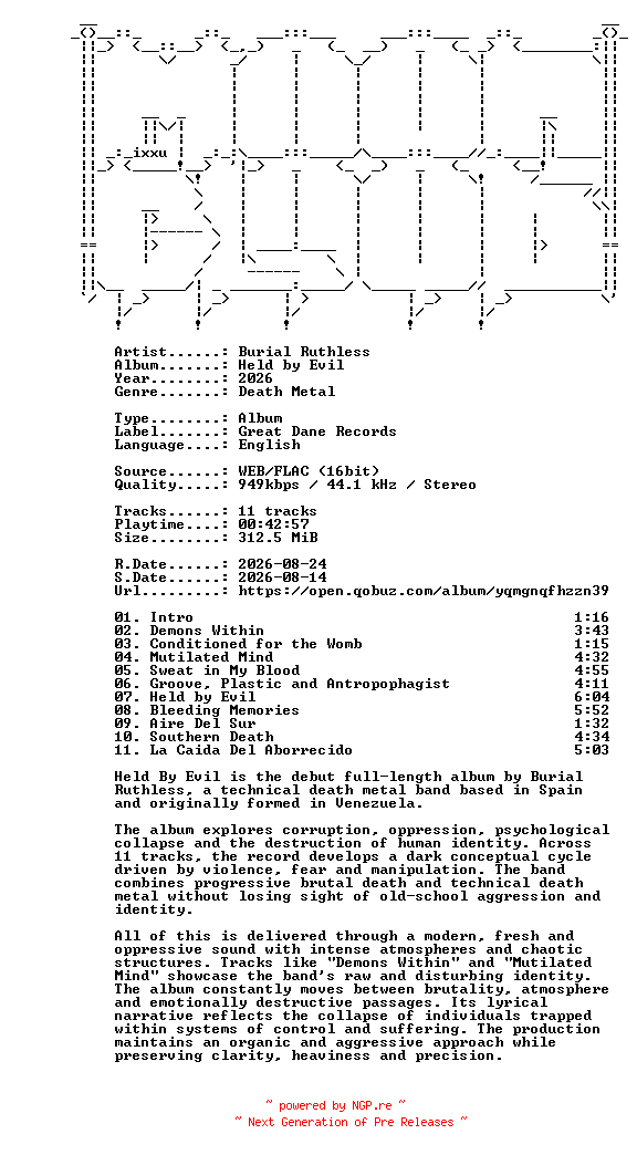 NFO for the release Burial_Ruthless-Held_by_Evil-16BIT-WEB-FLAC-2026-MOONBLOOD by MOONBLOOD
