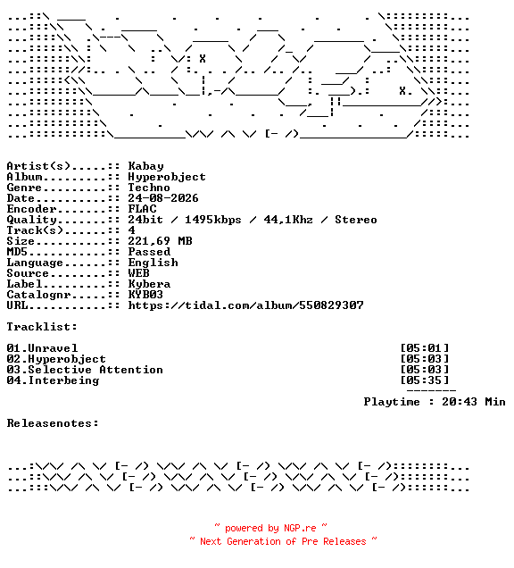 NFO for the release Kabay-Hyperobject-KYB03-24BIT-WEB-FLAC-2026-WAVED by WAVED