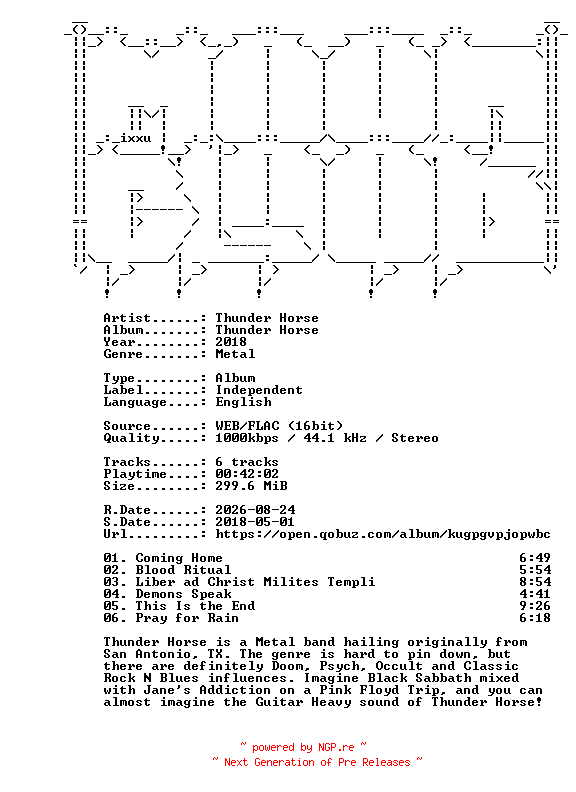 NFO for the release Thunder_Horse-Thunder_Horse-16BIT-WEB-FLAC-2018-MOONBLOOD by MOONBLOOD