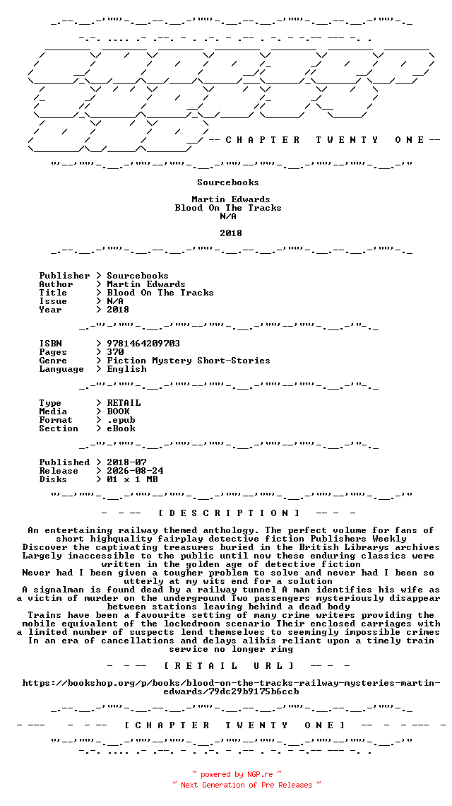 NFO for the release Martin.Edwards.-.Blood.On.The.Tracks.2018.RETAIL.EPUB.eBook-CTO by CTO
