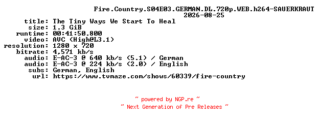 NFO for the release Fire.Country.S04E03.GERMAN.DL.720p.WEB.h264-SAUERKRAUT by SAUERKRAUT