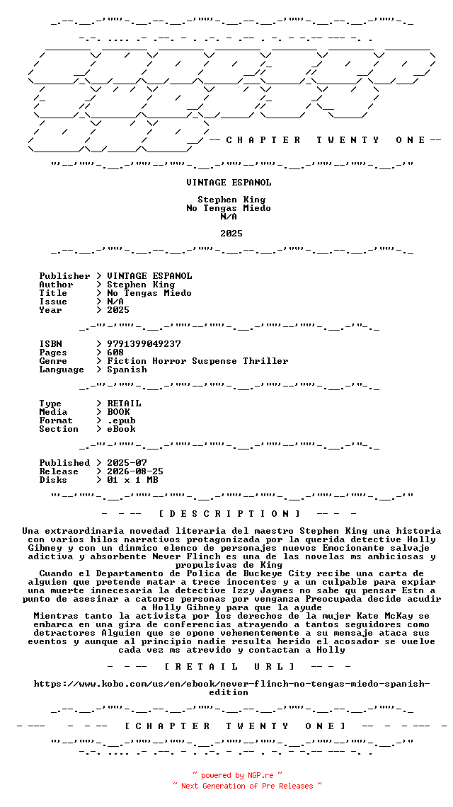 NFO for the release Stephen.King.-.No.Tengas.Miedo.2025.SPANISH.RETAIL.EPUB.eBook-CTO by CTO