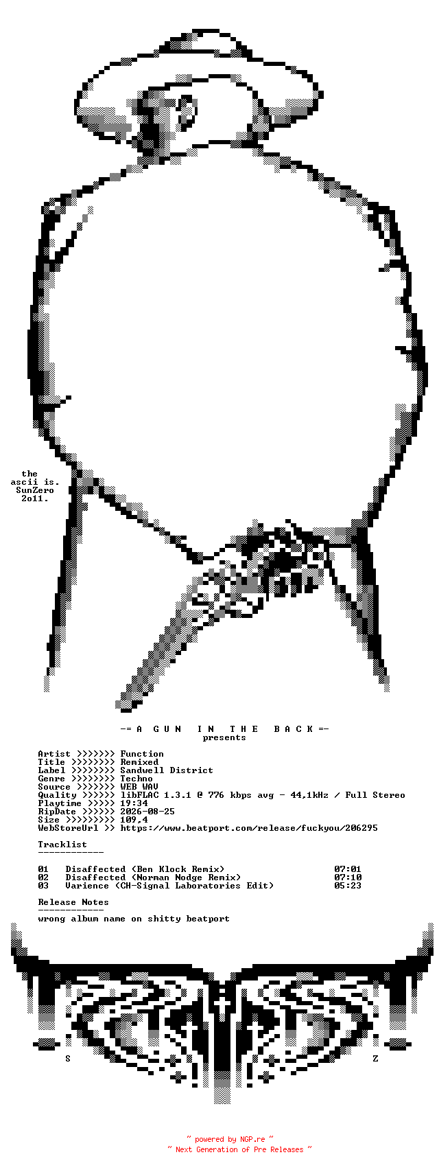 NFO for the release Function-Remixed-(SDRM01)-16BIT-WEB-FLAC-2009-AGITB by AGITB
