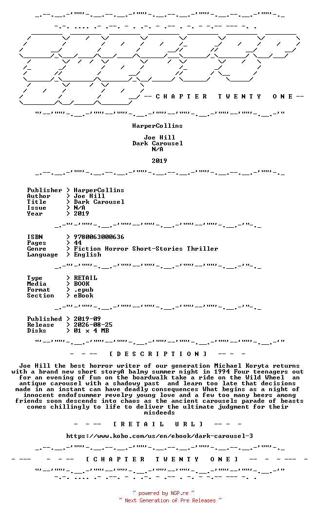 NFO for the release Joe.Hill.-.Dark.Carousel.2019.RETAIL.EPUB.eBook-CTO by CTO