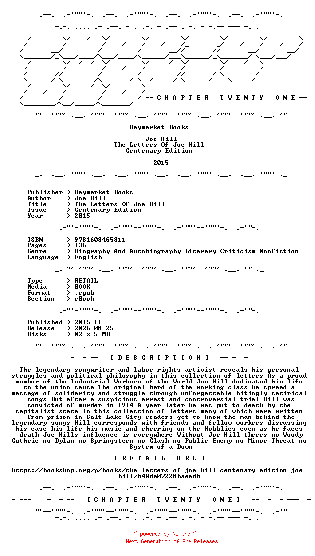 NFO for the release Joe.Hill.-.The.Letters.Of.Joe.Hill.Centenary.Edition.2015.RETAIL.EPUB.eBook-CTO by CTO