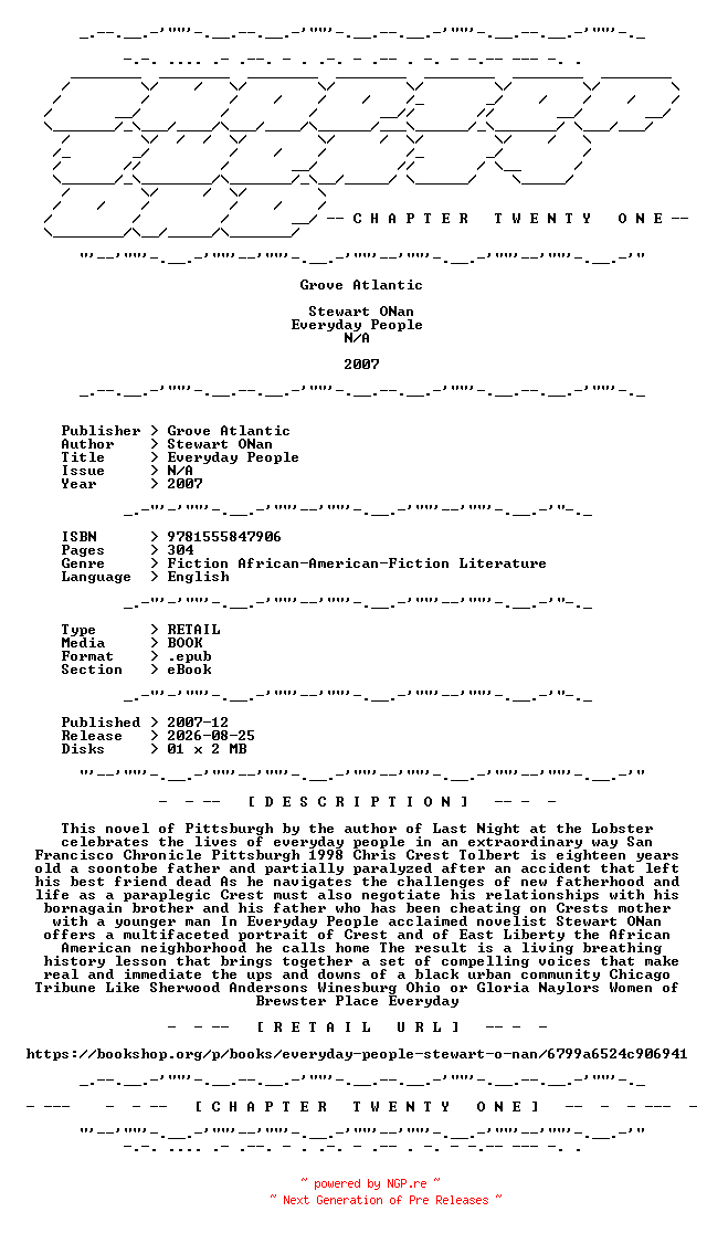 NFO for the release Stewart.ONan.-.Everyday.People.2007.RETAIL.EPUB.eBook-CTO by CTO