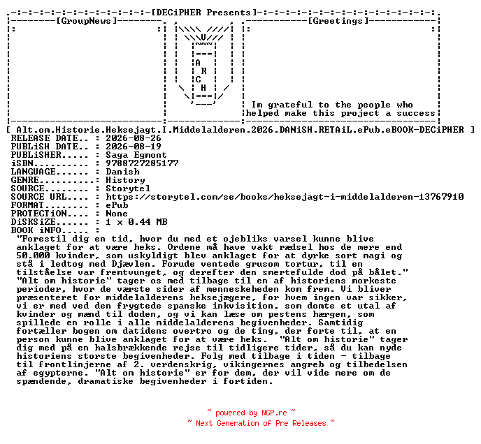 NFO for the release Alt.Om.Historie.Heksejagt.I.Middelalderen.2026.DANiSH.RETAiL.ePub.eBOOK-DECiPHER by DECiPHER