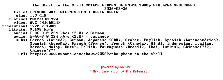 NFO for the release The.Ghost.in.the.Shell.S01E08.GERMAN.DL.ANiME.1080p.WEB.h264-SAUERKRAUT by SAUERKRAUT
