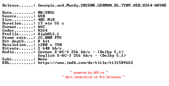 NFO for the release Georgie.and.Mandy.S02E08.GERMAN.DL.720P.WEB.H264-WAYNE by WAYNE