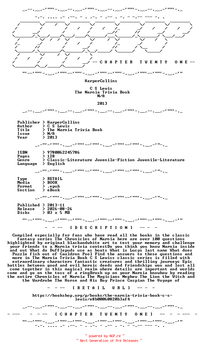 NFO for the release C.S.Lewis.-.The.Narnia.Trivia.Book.2013.RETAIL.EPUB.eBook-CTO by CTO