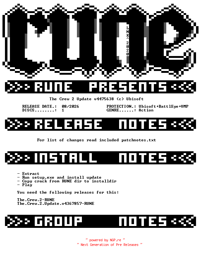 NFO for the release The.Crew.2.Update.v4475638-RUNE by RUNE