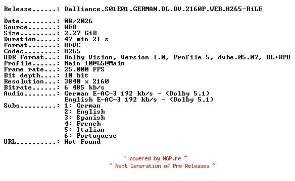 NFO for the release Dalliance.S01E01.GERMAN.DL.DV.2160P.WEB.H265-RiLE by RiLE