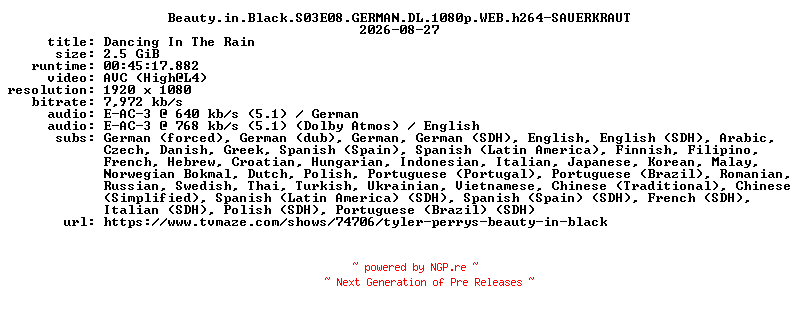 NFO for the release Beauty.in.Black.S03E08.GERMAN.DL.1080p.WEB.h264-SAUERKRAUT by SAUERKRAUT