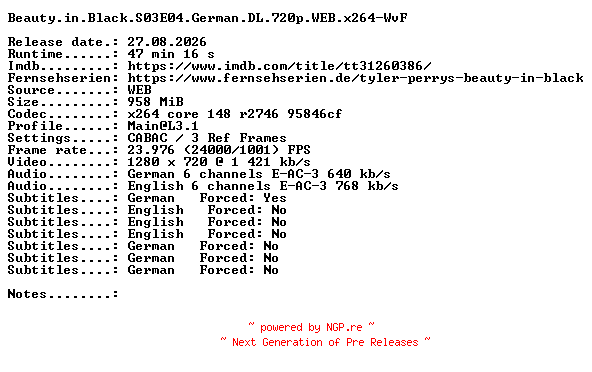 NFO for the release Beauty.in.Black.S03E04.German.DL.720p.WEB.x264-WvF by WvF