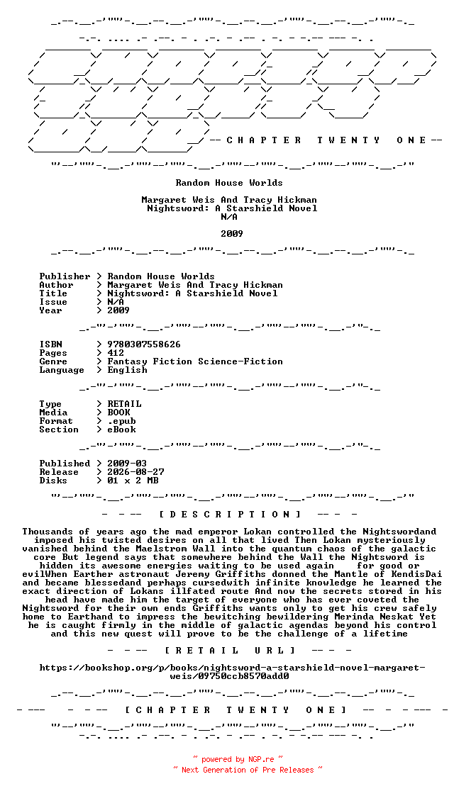 NFO for the release Margaret.Weis.And.Tracy.Hickman.-.Nightsword.A.Starshield.Novel.2009.RETAIL.EPUB.eBook-CTO by CTO