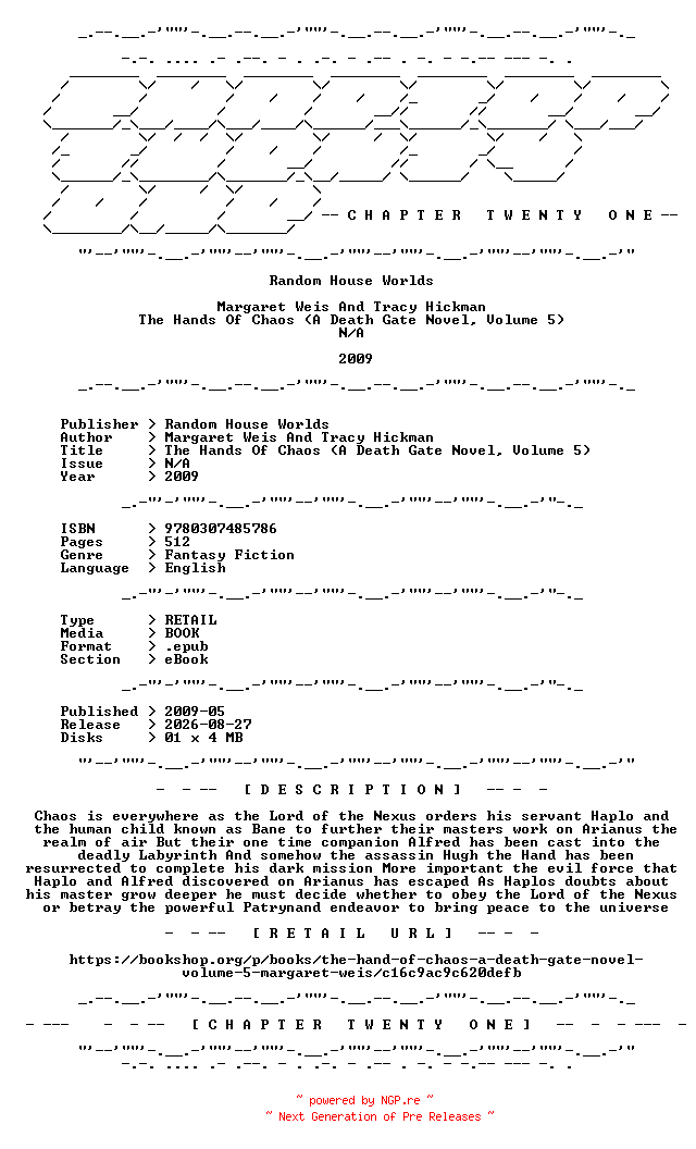 NFO for the release Margaret.Weis.And.Tracy.Hickman.-.The.Hands.Of.Chaos.A.Death.Gate.Novel.Volume.5.2009.RETAIL.EPUB.eBook-CTO by CTO