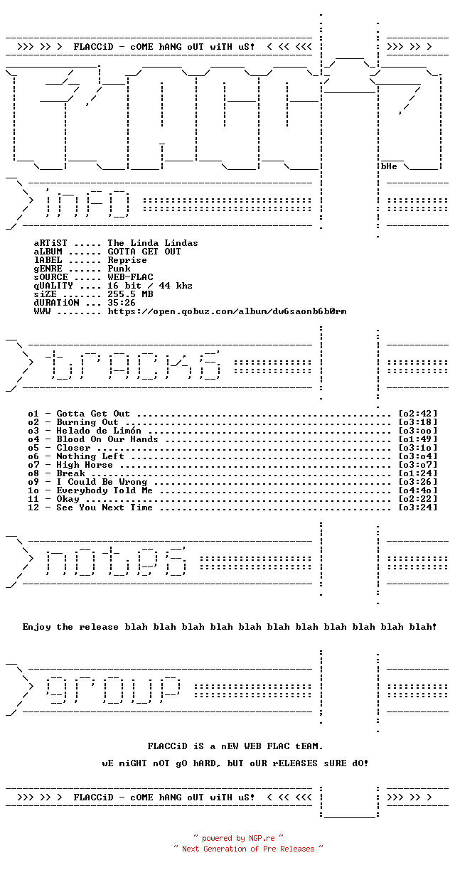 NFO for the release The_Linda_Lindas-GOTTA_GET_OUT-16BIT-WEB-FLAC-2026-FLACCiD by FLACCiD