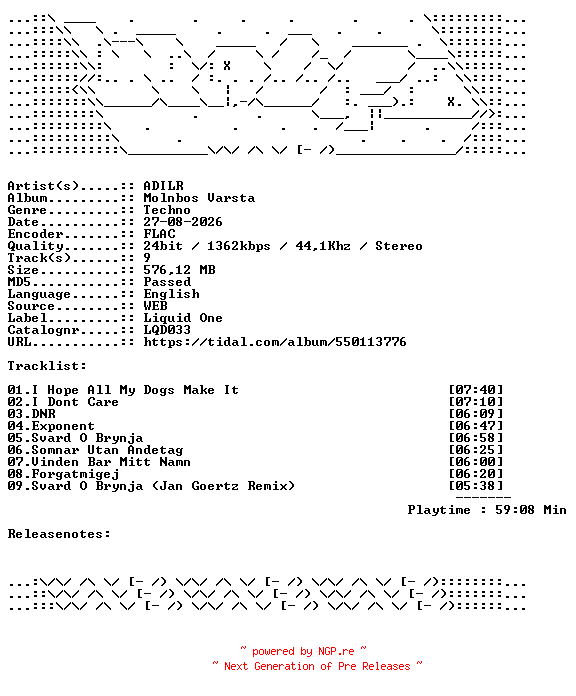 NFO for the release ADILR-Molnbos_Varsta-LQD033-24BIT-WEB-FLAC-2026-WAVED by WAVED