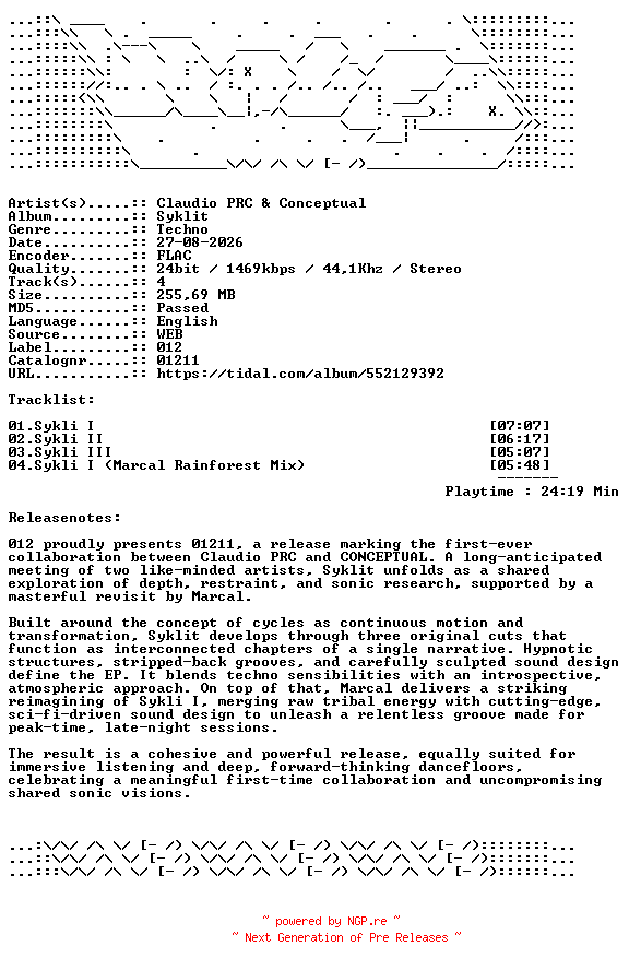 NFO for the release Claudio_PRC_And_Conceptual-Syklit-01211-24BIT-WEB-FLAC-2026-WAVED by WAVED