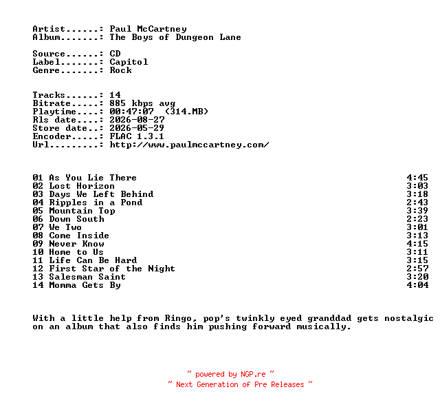 NFO for the release Paul_McCartney-The_Boys_Of_Dungeon_Lane-CD-FLAC-2026-401 by 401