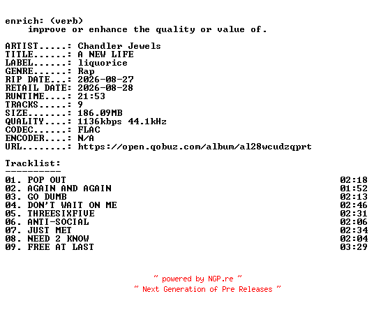 NFO for the release Chandler_Jewels-A_NEW_LIFE-24BIT-WEB-FLAC-2026-ENRiCH by ENRiCH