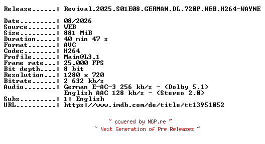 NFO for the release Revival.2025.S01E08.GERMAN.DL.720P.WEB.H264-WAYNE by WAYNE