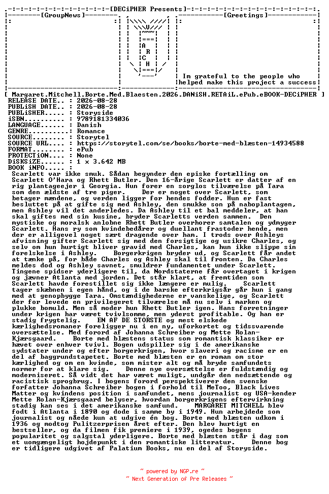 NFO for the release Margaret.Mitchell.Borte.Med.Blaesten.2026.DANiSH.RETAiL.ePub.eBOOK-DECiPHER by DECiPHER
