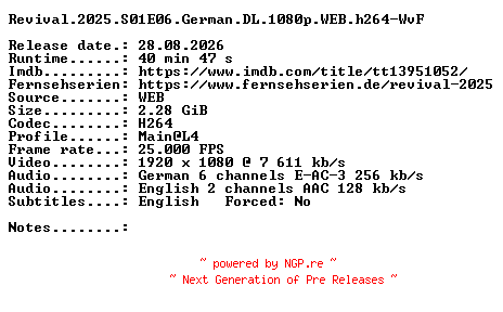 NFO for the release Revival.2025.S01E06.German.DL.1080p.WEB.h264-WvF by WvF