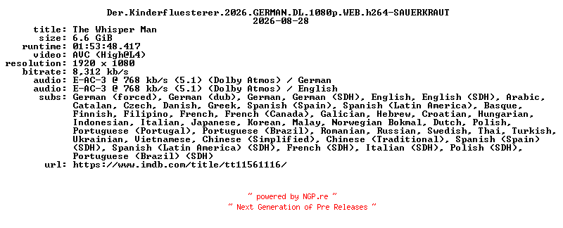 NFO for the release Der.Kinderfluesterer.2026.GERMAN.DL.1080p.WEB.h264-SAUERKRAUT by SAUERKRAUT