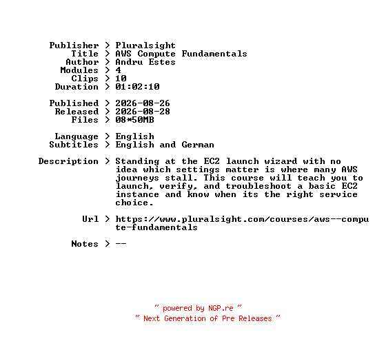 NFO for the release Pluralsight.AWS.Compute.Fundamentals.2026.BOOKWARE-GETH by GETH