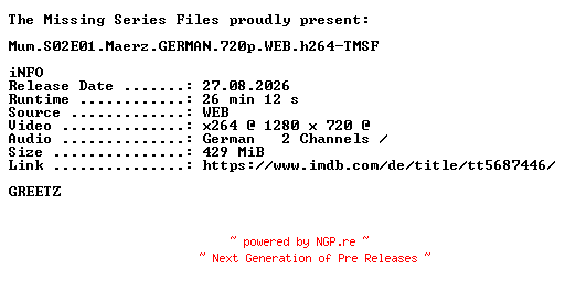 NFO for the release Mum.S02E01.Maerz.GERMAN.720p.WEB.h264-TMSF by TMSF