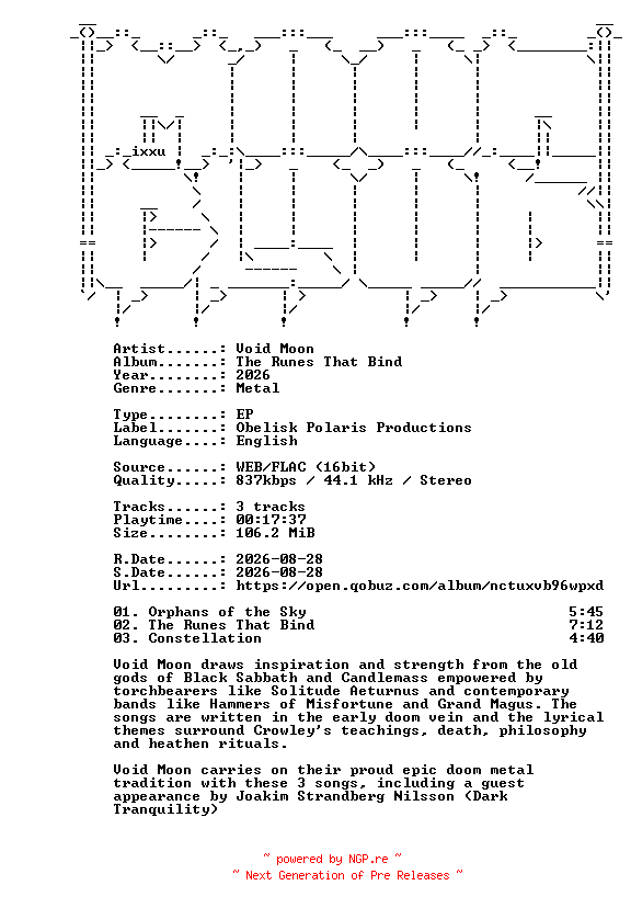 NFO for the release Void_Moon-The_Runes_That_Bind-EP-16BIT-WEB-FLAC-2026-MOONBLOOD by MOONBLOOD